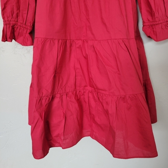 Day + Moon NWT Women's Small Red Quarter Sleeve Mini Dress Square Neck Tiered - Picture 5 of 9